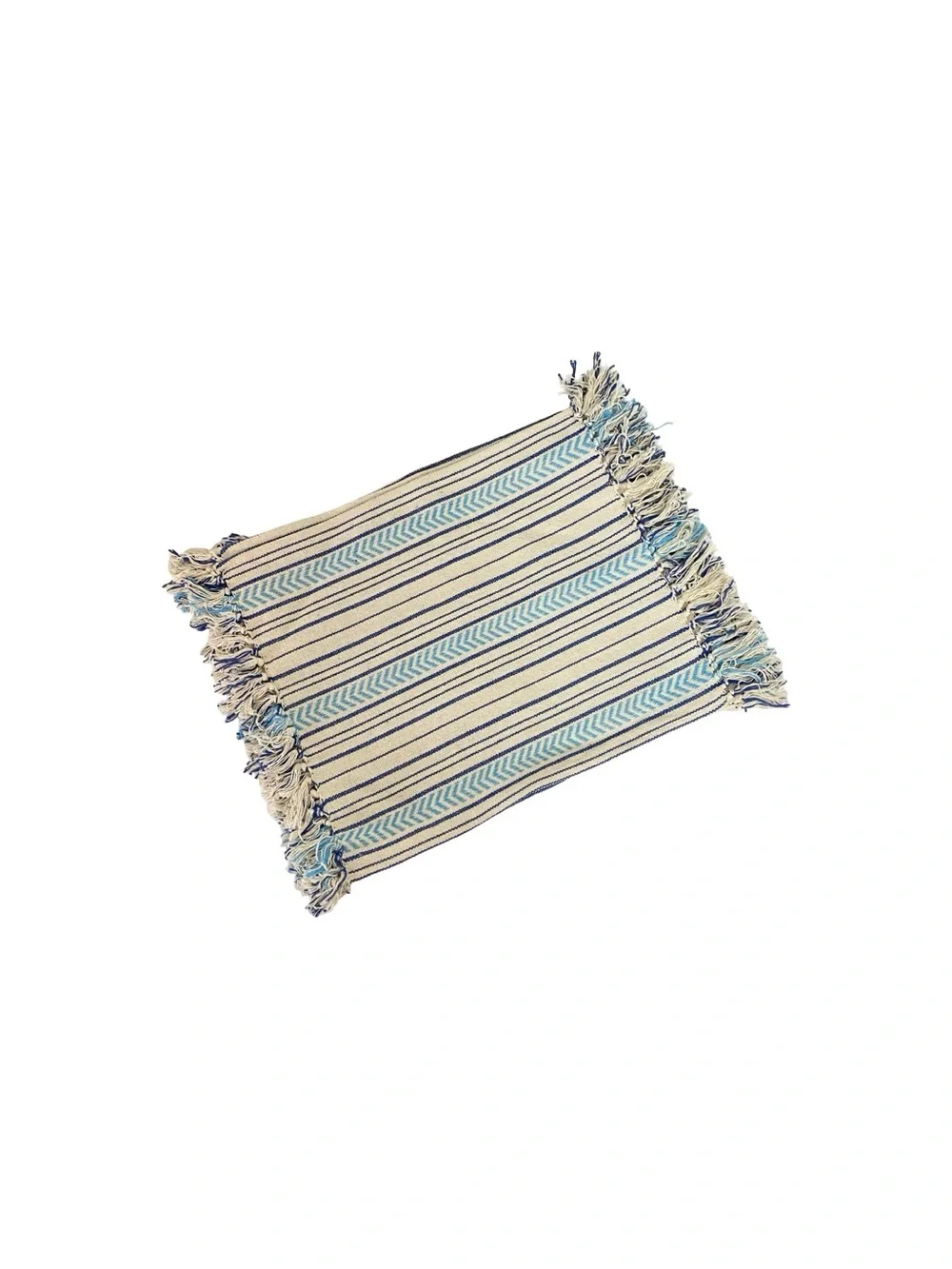 Isaac Mizrahi Placemat Set 4 One Size 6 Total Cotton Striped Blue Fringe Boho